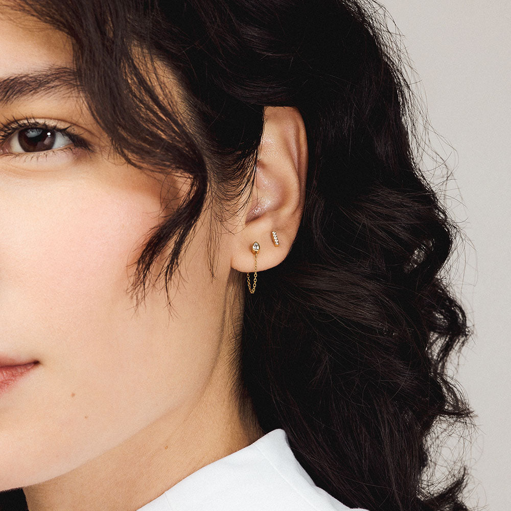 Pave Bar Push Pin Flat Back Earring