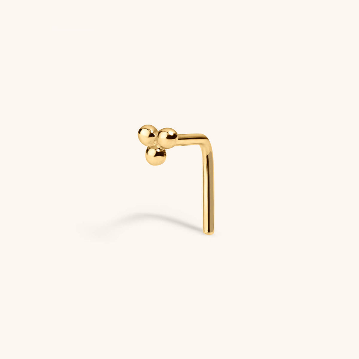 Trinity Stud L-Shape Nose Ring in 14k Gold