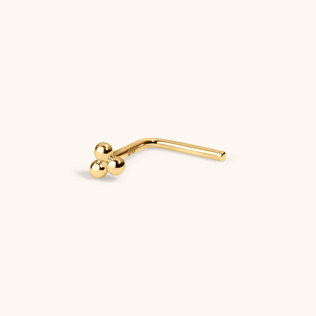 Trinity Stud L-Shape Nose Ring in 14k Gold