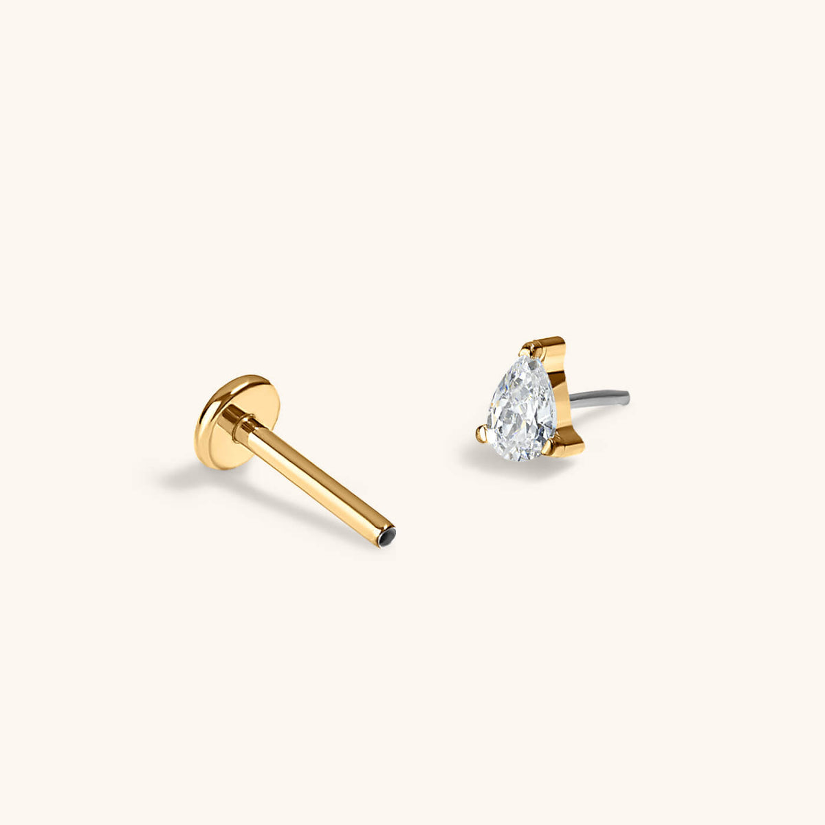 Crystal Pear Push Pin Flat Back Earring, 3mm