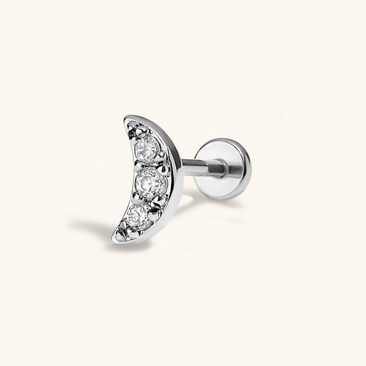 Pave Moon Push Pin Flat Back Earring