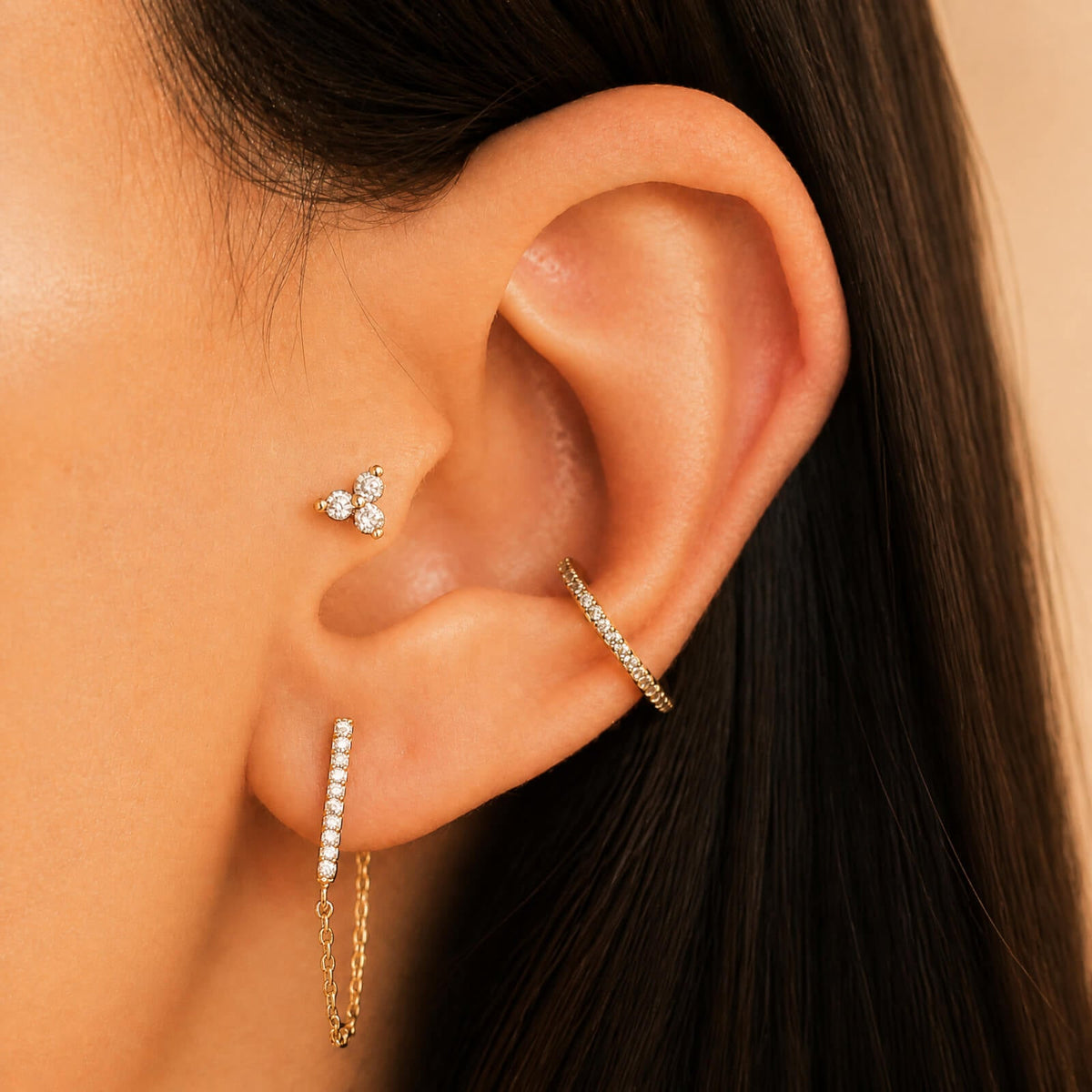 Crystal Trinity Threaded Flat Back Earring