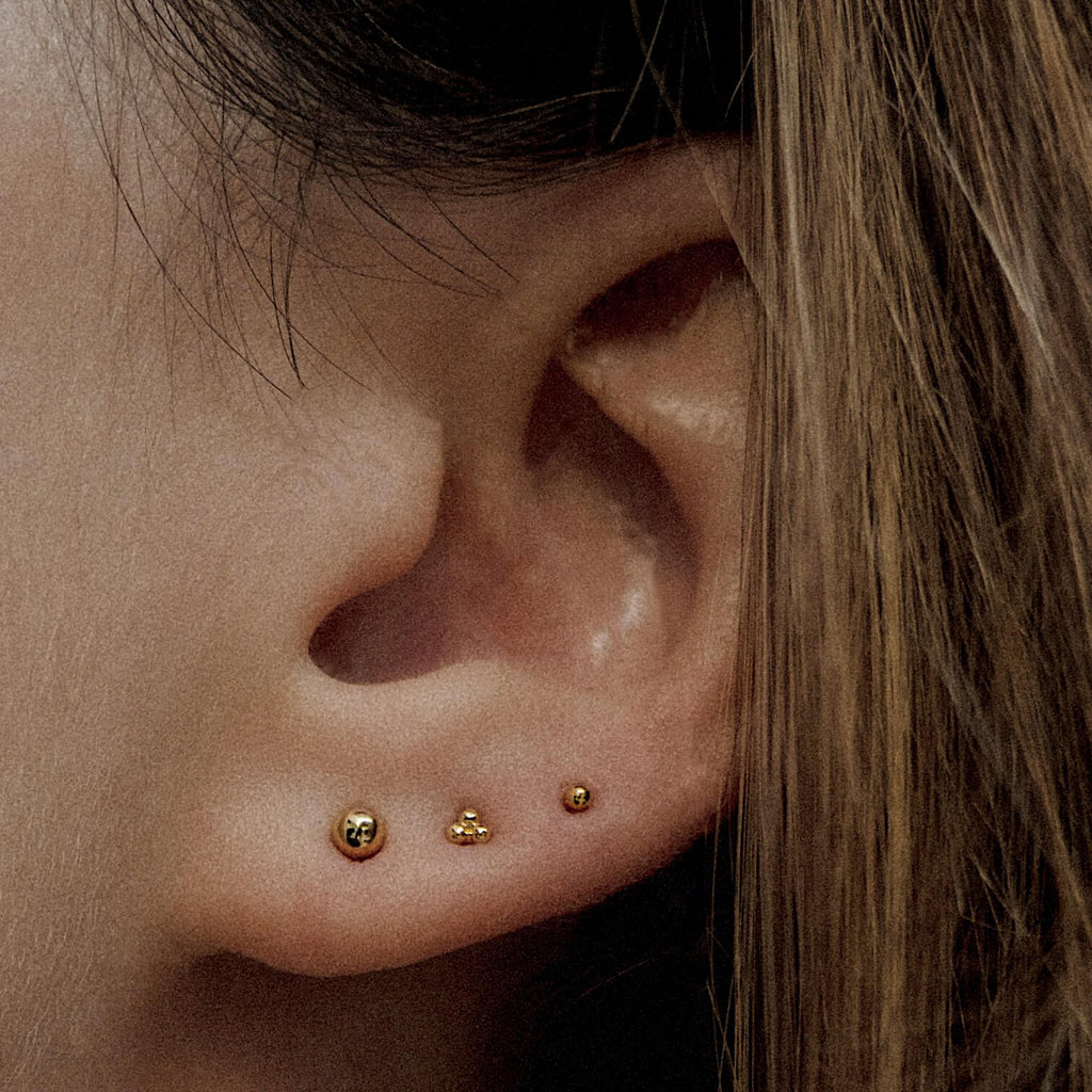 Trinity Ball Back Earrings in 14k Gold