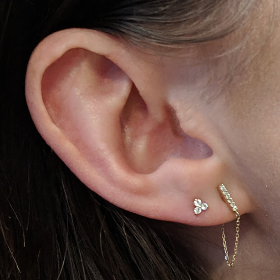 Crystal Trinity Studs in 14k Gold
