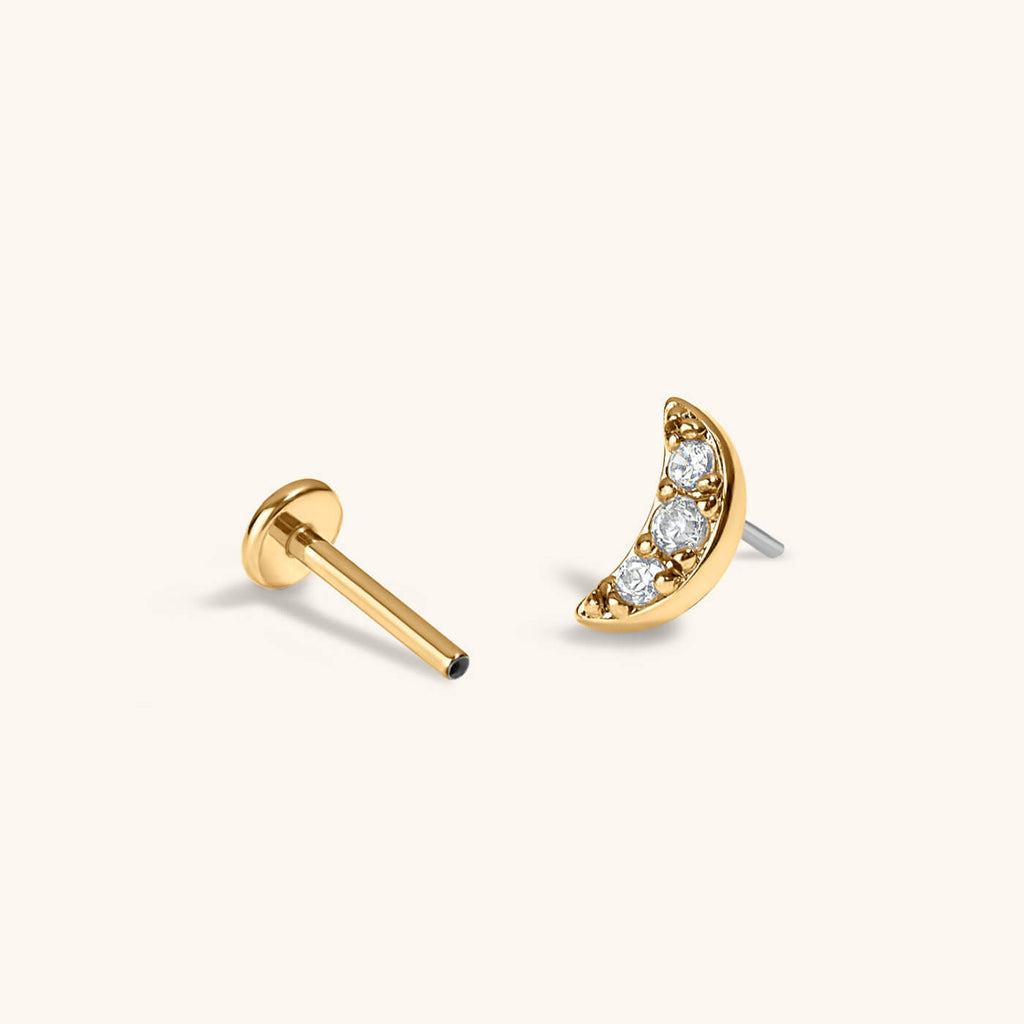 Pave Moon Push Pin Flat Back Earring