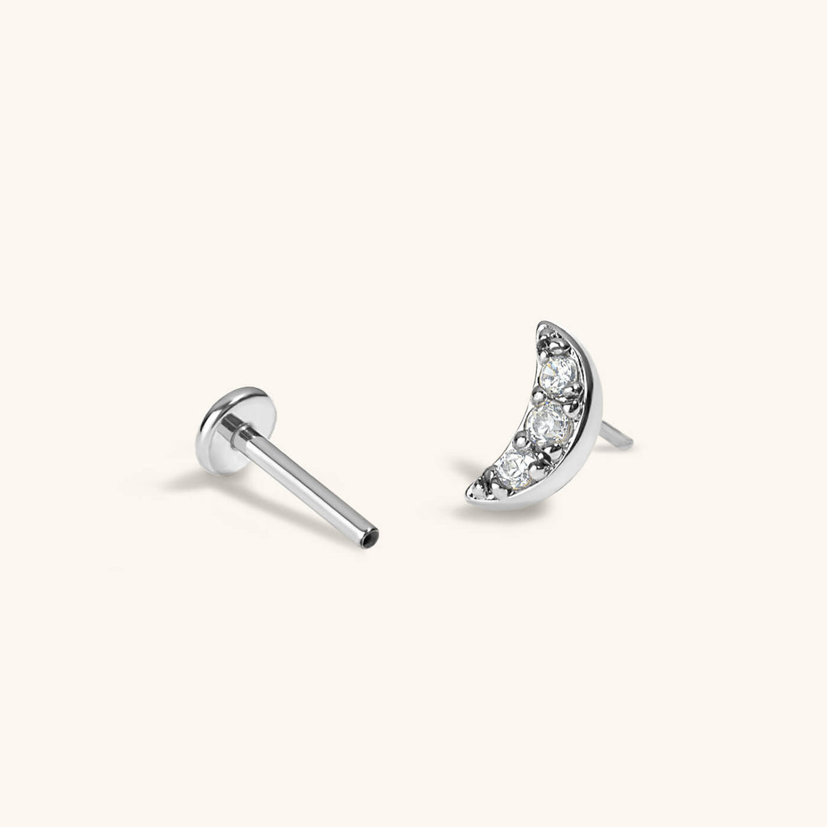 Pave Moon Push Pin Flat Back Earring