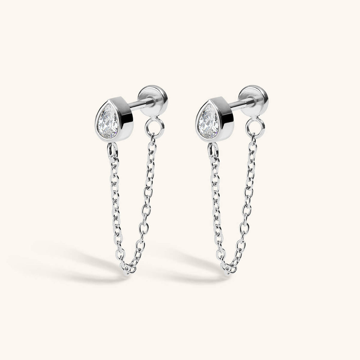 Bezel Pear Chain Nap Earrings