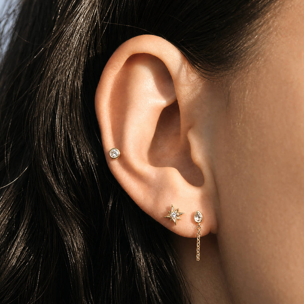 Celestial Crystal Bezel Solitaire Push Pin Flat Back Earring