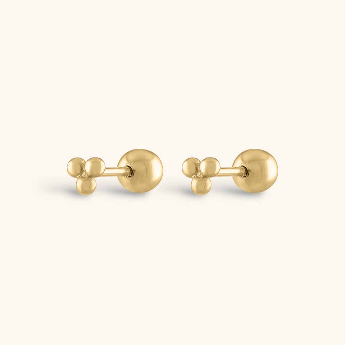 Trinity Ball Back Earrings in 14k Gold