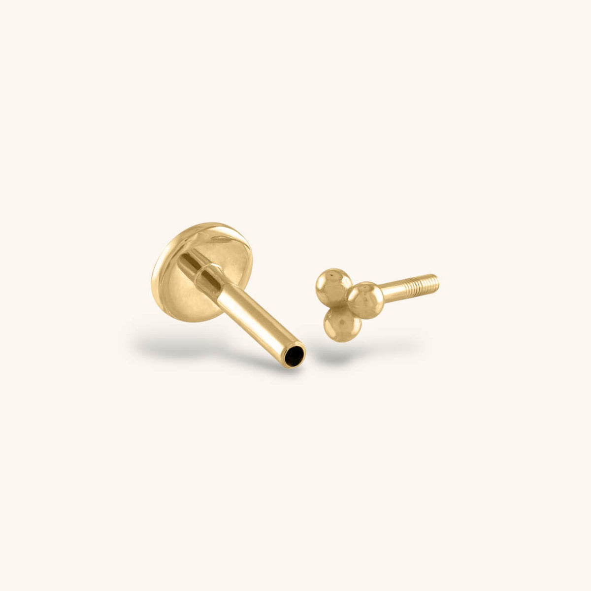 Trinity Threaded Flat Back Earring in 14k Gold