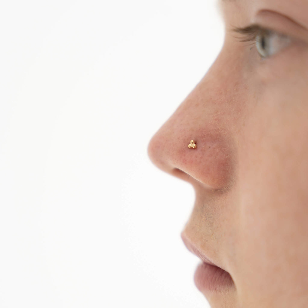 Trinity Stud L-Shape Nose Ring in 14k Gold